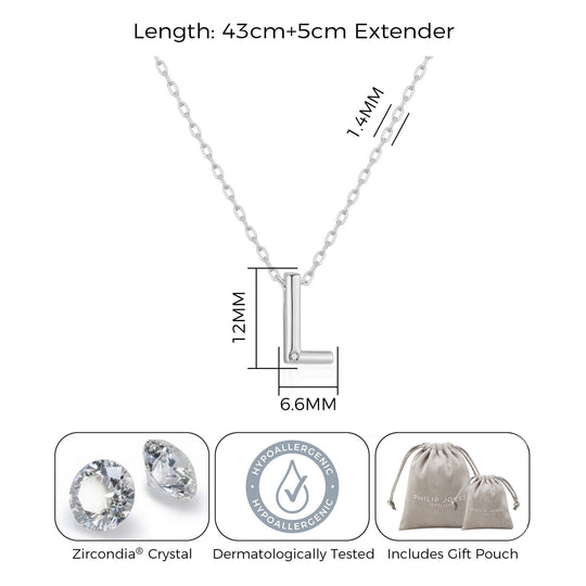Initial Necklace Letter L Created with Zircondia® Crystals - Philip Jones Jewellery