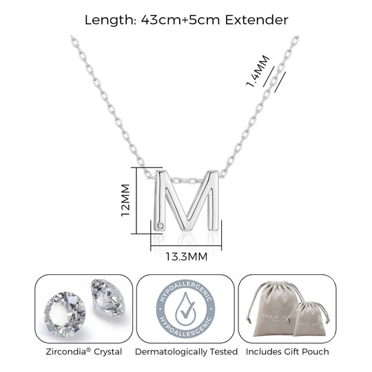 Initial Necklace Letter M Created with Zircondia® Crystals - Philip Jones Jewellery