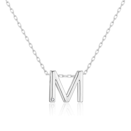 Initial Necklace Letter M Created with Zircondia® Crystals - Philip Jones Jewellery