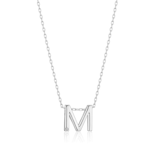 Initial Necklace Letter M Created with Zircondia® Crystals - Philip Jones Jewellery