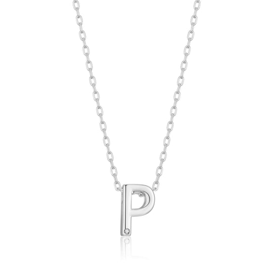 Initial Necklace Letter P Created with Zircondia® Crystals - Philip Jones Jewellery