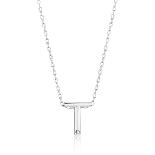 Initial Necklace Letter T Created with Zircondia® Crystals - Philip Jones Jewellery