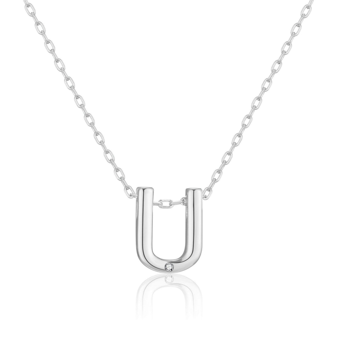 Initial Necklace Letter U Created with Zircondia® Crystals - Philip Jones Jewellery