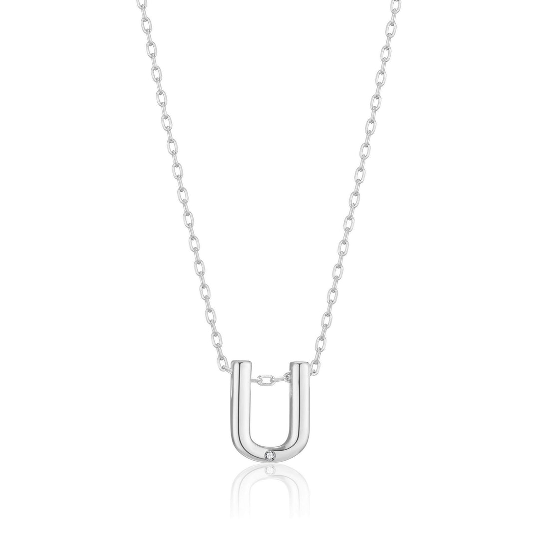 Initial Necklace Letter U Created with Zircondia® Crystals - Philip Jones Jewellery