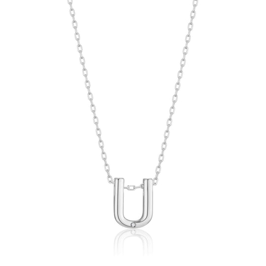 Initial Necklace Letter U Created with Zircondia® Crystals - Philip Jones Jewellery