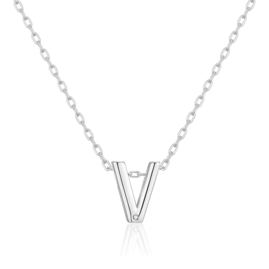 Initial Necklace Letter V Created with Zircondia® Crystals - Philip Jones Jewellery
