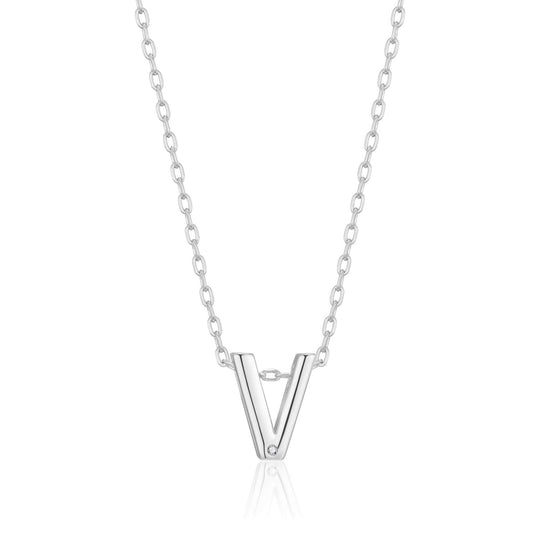 Initial Necklace Letter V Created with Zircondia® Crystals - Philip Jones Jewellery