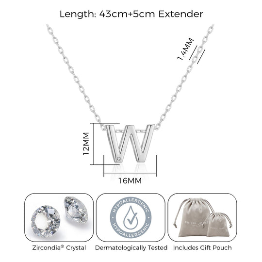 Initial Necklace Letter W Created with Zircondia® Crystals - Philip Jones Jewellery