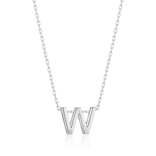 Initial Necklace Letter W Created with Zircondia® Crystals - Philip Jones Jewellery
