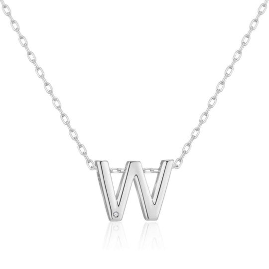 Initial Necklace Letter W Created with Zircondia® Crystals - Philip Jones Jewellery