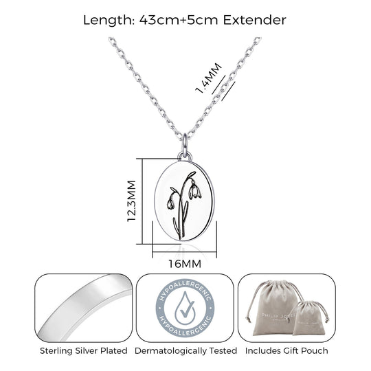 January Birth Flower Snowdrop Necklace with Card - Philip Jones Jewellery