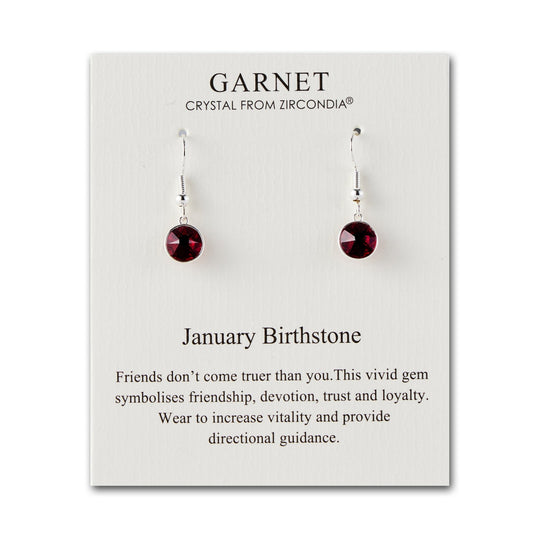 January Birthstone Drop Earrings Created with Garnet Zircondia® Crystals - Philip Jones Jewellery