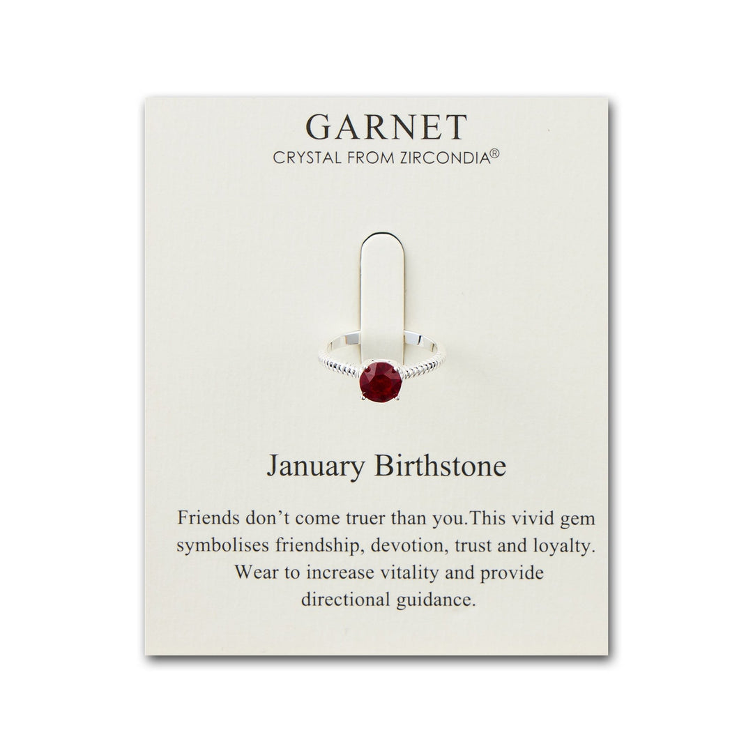 January (Garnet) Adjustable Birthstone Ring Created with Zircondia® Crystals - Philip Jones Jewellery