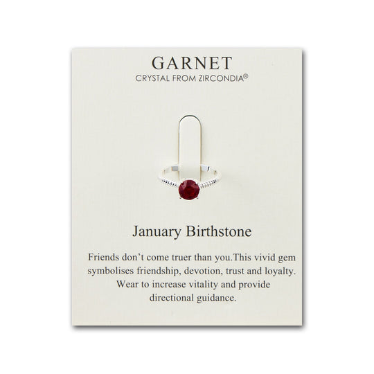 January (Garnet) Adjustable Birthstone Ring Created with Zircondia® Crystals - Philip Jones Jewellery