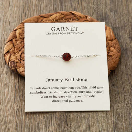 January (Garnet) Birthstone Anklet Created with Zircondia® Crystals - Philip Jones Jewellery