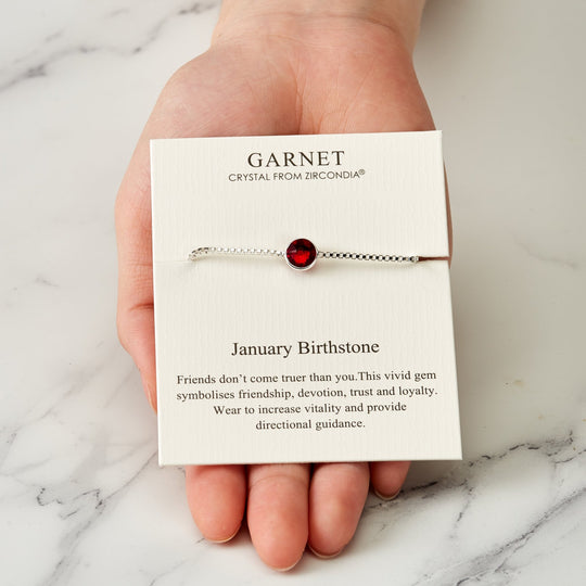 January (Garnet) Birthstone Bracelet Created with Zircondia® Crystals - Philip Jones Jewellery