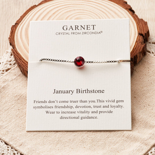 January (Garnet) Birthstone Bracelet Created with Zircondia® Crystals - Philip Jones Jewellery