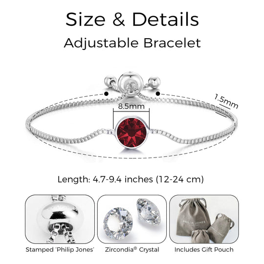 January (Garnet) Birthstone Bracelet Created with Zircondia® Crystals - Philip Jones Jewellery