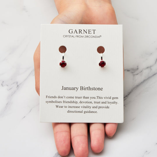 January (Garnet) Birthstone Clip On Earrings Created with Zircondia® Crystals - Philip Jones Jewellery