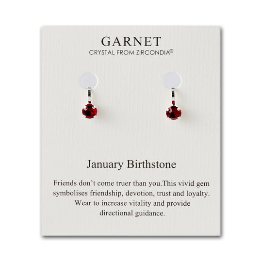January (Garnet) Birthstone Clip On Earrings Created with Zircondia® Crystals - Philip Jones Jewellery