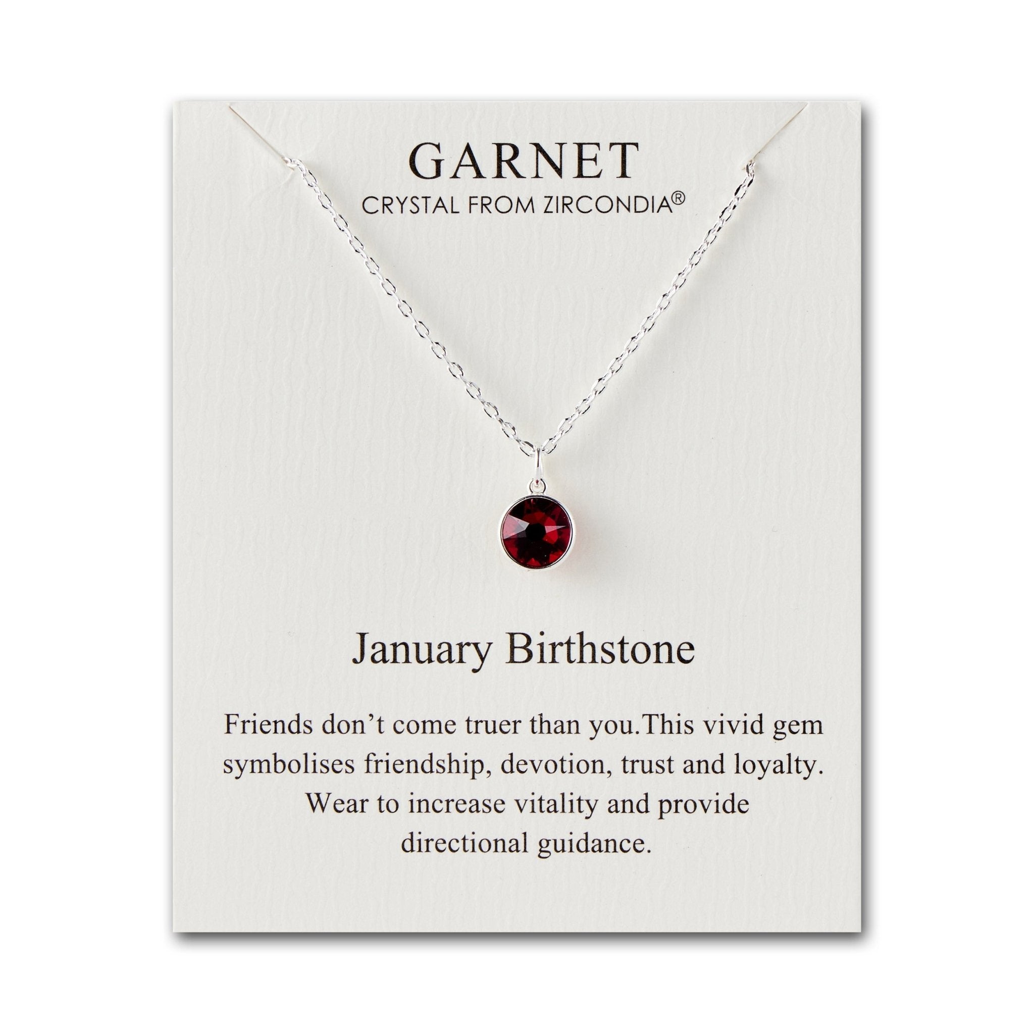 January (Garnet) Birthstone Necklace Created with Zircondia