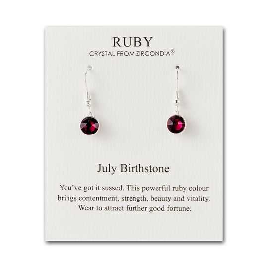 July Birthstone Drop Earrings Created with Ruby Zircondia® Crystals - Philip Jones Jewellery