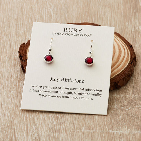 July Birthstone Drop Earrings Created with Ruby Zircondia® Crystals - Philip Jones Jewellery