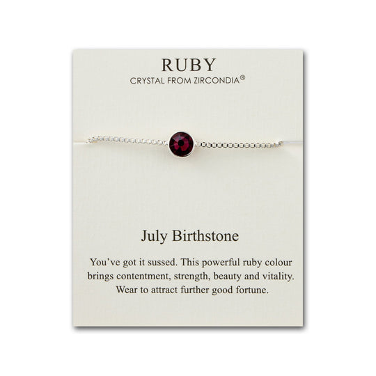 July (Ruby) Birthstone Bracelet Created with Zircondia® Crystals - Philip Jones Jewellery