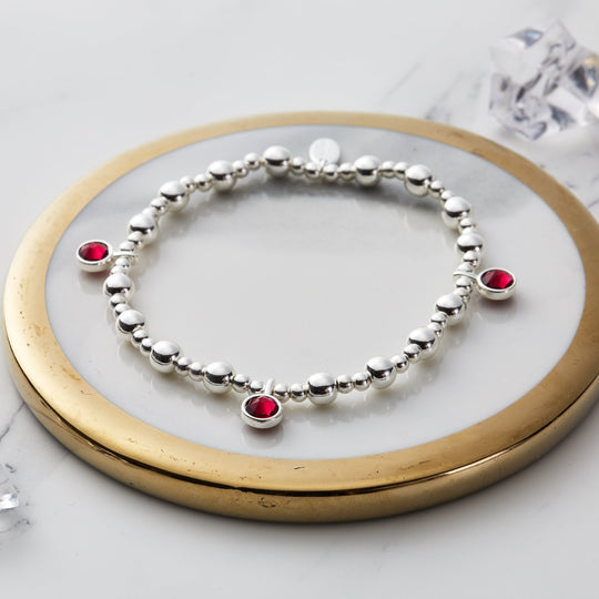 July (Ruby) Birthstone Stretch Charm Bracelet with Quote Gift Box - Philip Jones Jewellery