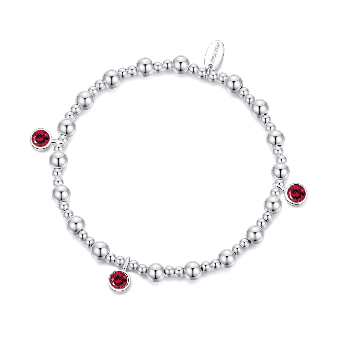 July (Ruby) Birthstone Stretch Charm Bracelet with Quote Gift Box - Philip Jones Jewellery