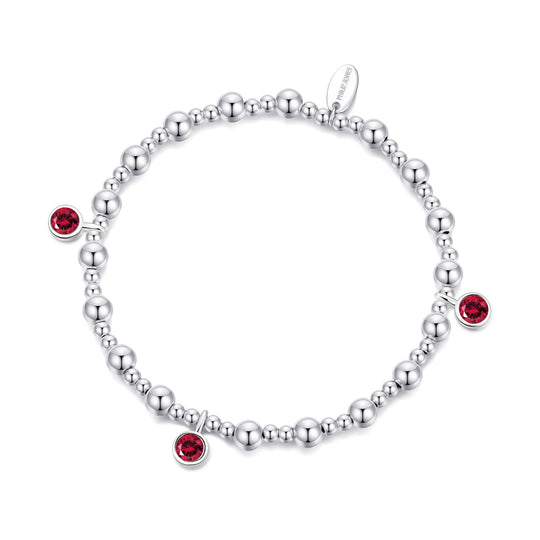 July (Ruby) Birthstone Stretch Charm Bracelet with Quote Gift Box - Philip Jones Jewellery