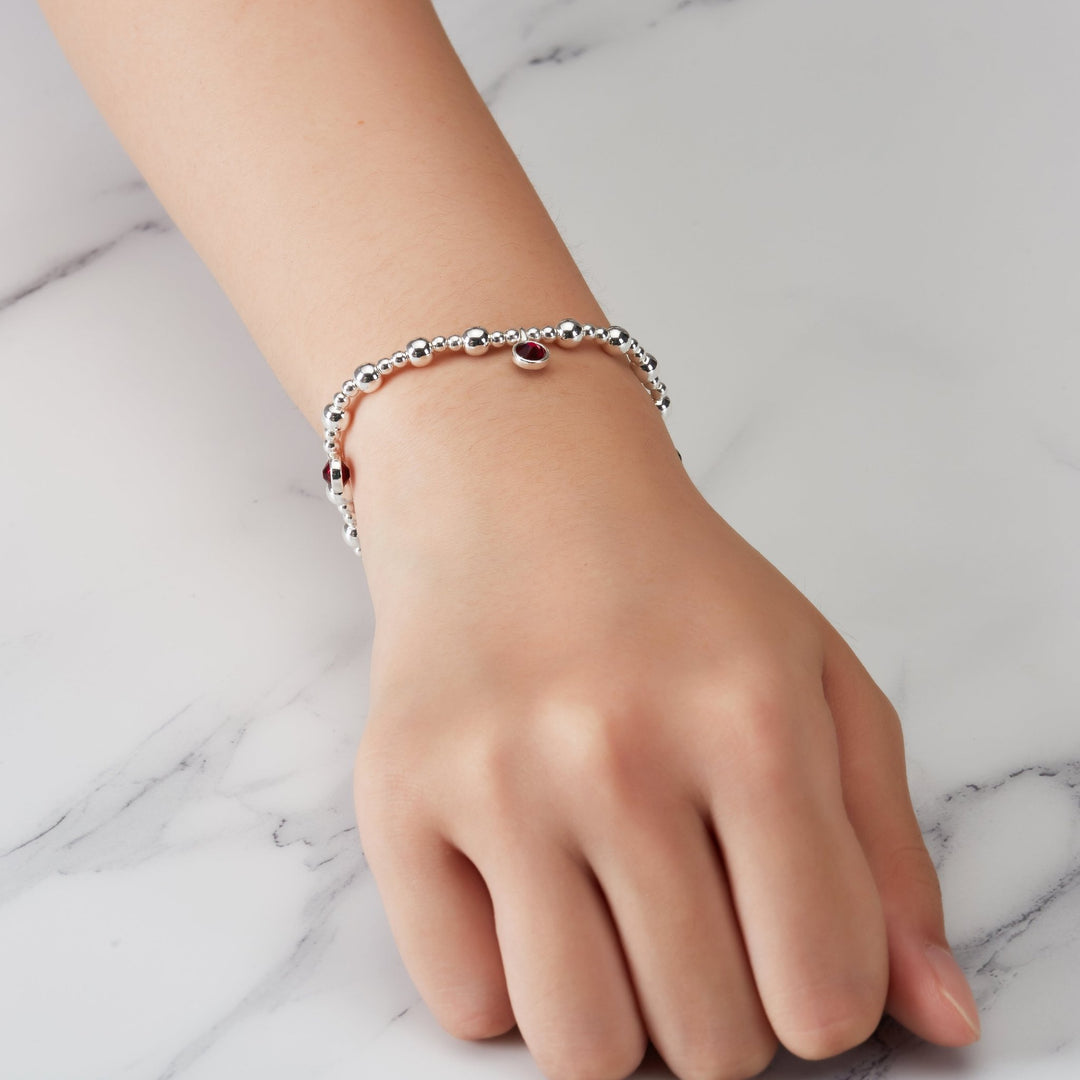 July (Ruby) Birthstone Stretch Charm Bracelet with Quote Gift Box - Philip Jones Jewellery