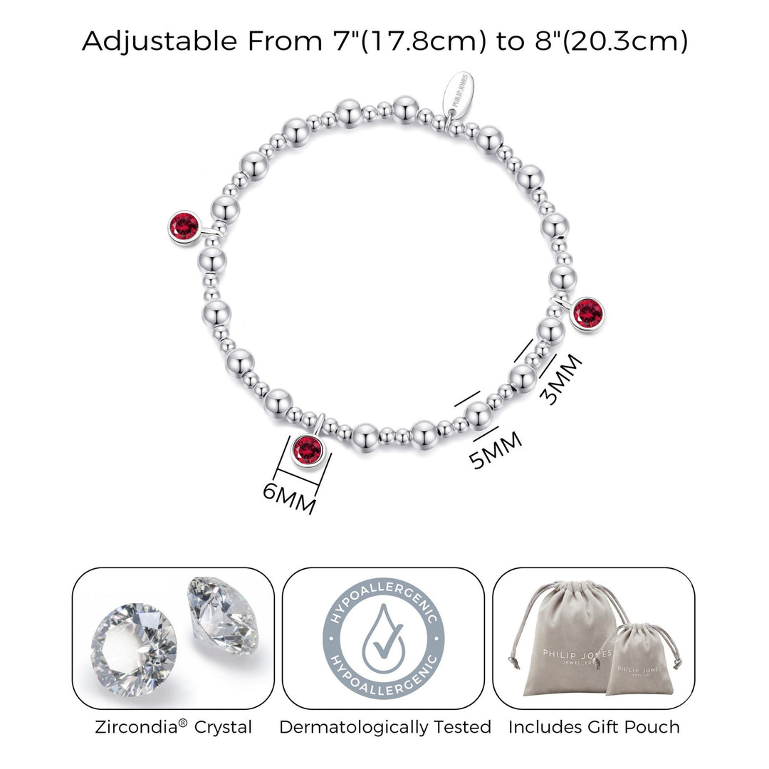 July (Ruby) Birthstone Stretch Charm Bracelet with Quote Gift Box - Philip Jones Jewellery