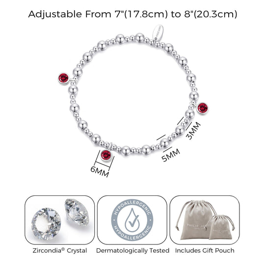 July (Ruby) Birthstone Stretch Charm Bracelet with Quote Gift Box - Philip Jones Jewellery