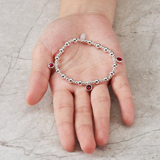 July (Ruby) Birthstone Stretch Charm Bracelet with Quote Gift Box - Philip Jones Jewellery