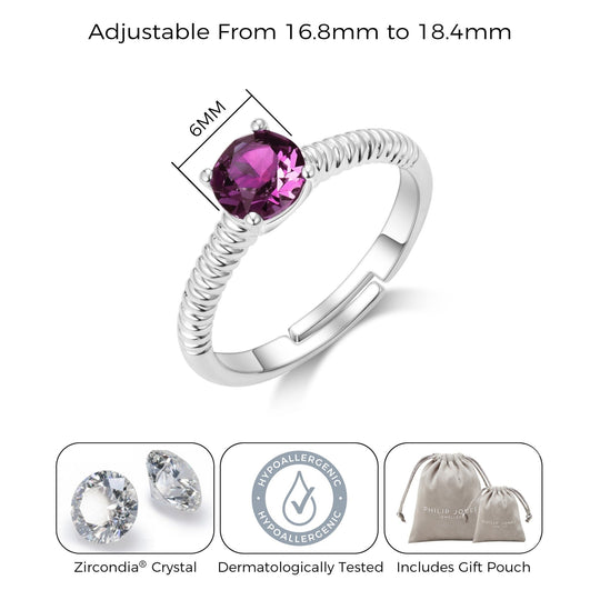 June (Alexandrite) Adjustable Birthstone Ring Created with Zircondia® Crystals - Philip Jones Jewellery