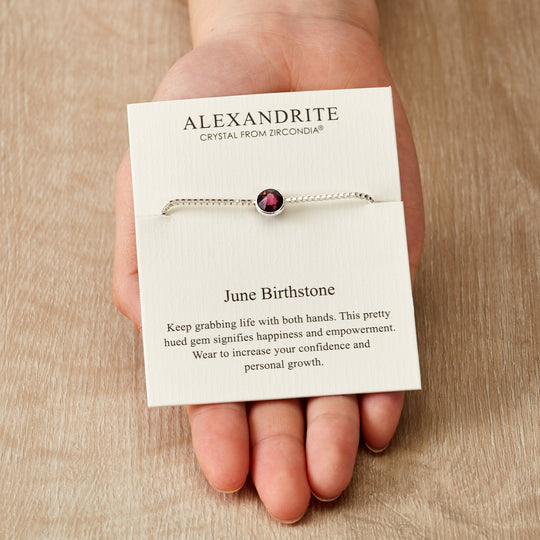 June (Alexandrite) Birthstone Bracelet Created with Zircondia® Crystals - Philip Jones Jewellery