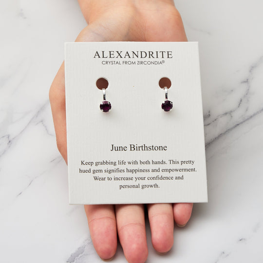 June (Alexandrite) Birthstone Clip On Earrings Created with Zircondia® Crystals - Philip Jones Jewellery
