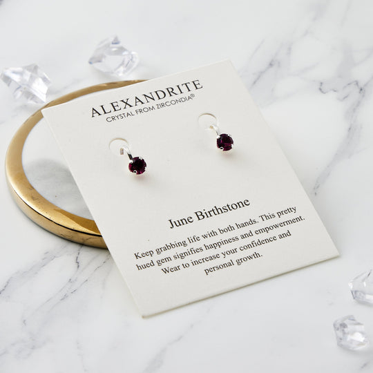 June (Alexandrite) Birthstone Clip On Earrings Created with Zircondia® Crystals - Philip Jones Jewellery