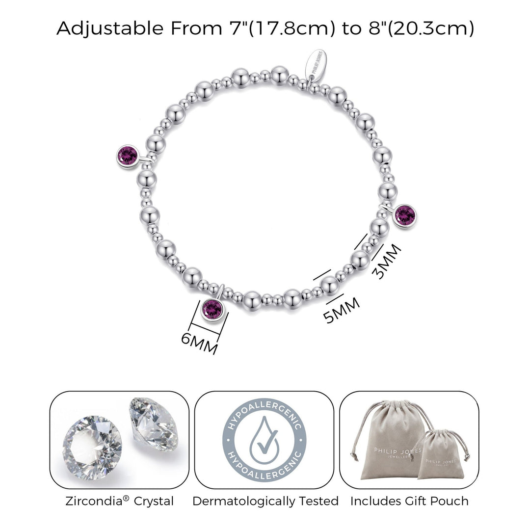 June (Alexandrite) Birthstone Stretch Charm Bracelet with Quote Gift Box - Philip Jones Jewellery