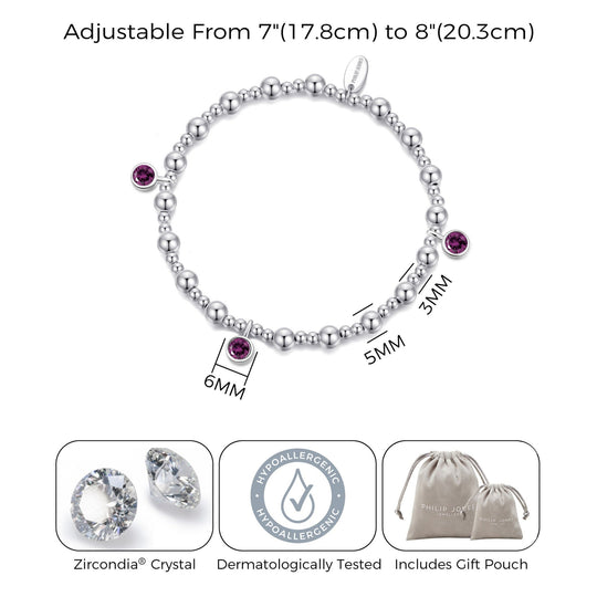 June (Alexandrite) Birthstone Stretch Charm Bracelet with Quote Gift Box - Philip Jones Jewellery