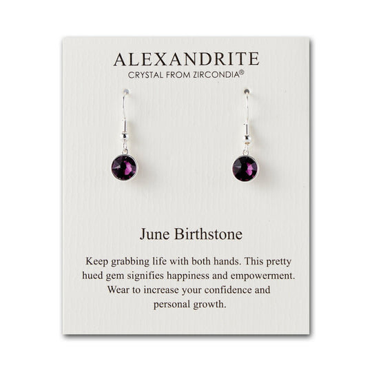 June Birthstone Drop Earrings Created with Alexandrite Zircondia® Crystals - Philip Jones Jewellery