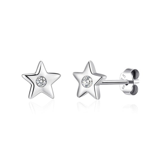 Kids Sterling Silver Star Earrings Created with Zircondia® Crystals - Philip Jones Jewellery