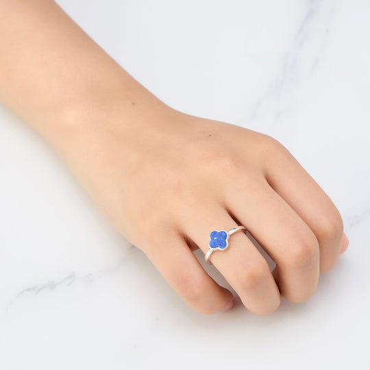 Lapis Gemstone Adjustable Clover Ring - Philip Jones Jewellery