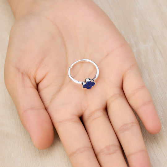 Lapis Gemstone Adjustable Clover Ring - Philip Jones Jewellery