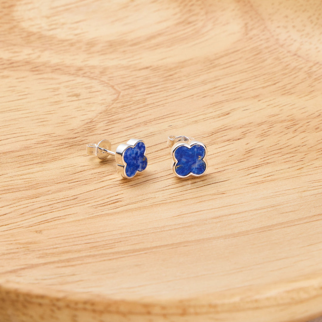 Lapis Gemstone Clover Earrings - Philip Jones Jewellery