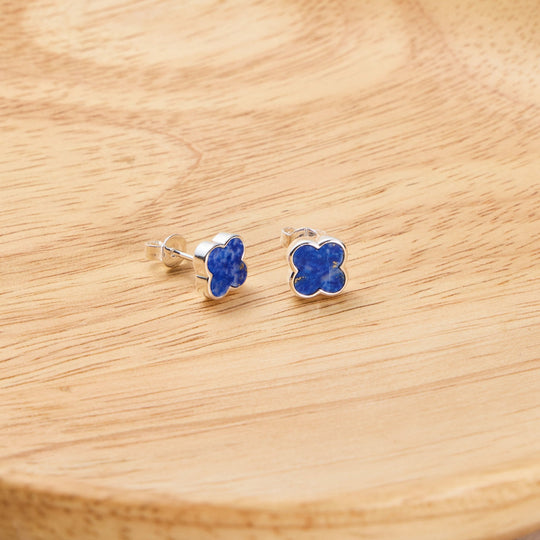 Lapis Gemstone Clover Earrings - Philip Jones Jewellery
