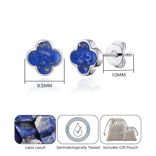 Lapis Gemstone Clover Earrings - Philip Jones Jewellery
