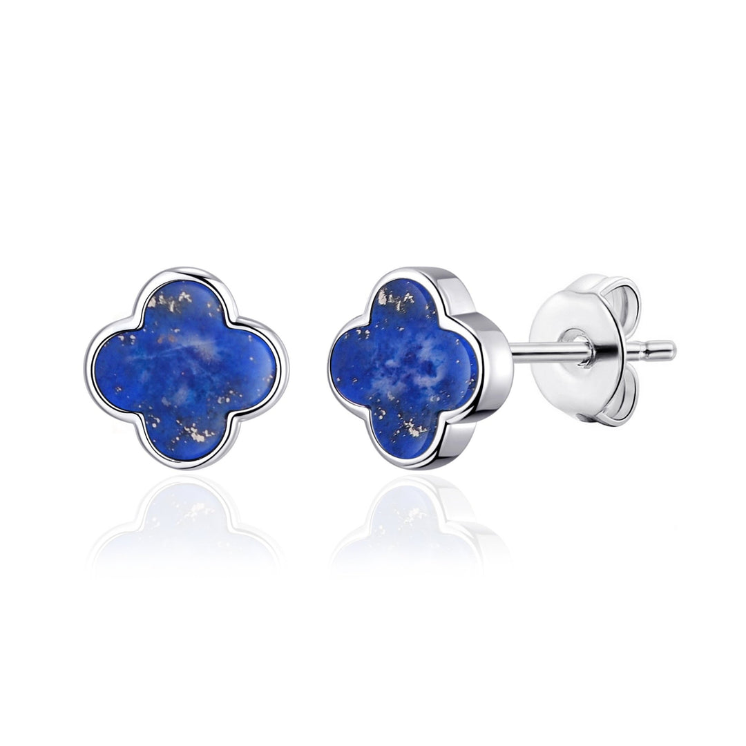 Lapis Gemstone Clover Earrings - Philip Jones Jewellery