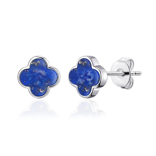 Lapis Gemstone Clover Earrings - Philip Jones Jewellery